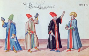 Fyra judiska läkare från Adrianople, Turkiet, ca 1600 (wc på papper) av German School