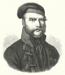 Frederick William, hertig av Brunswick-Wolfenbuttel, tysk soldat som ledde Black Brunswickers mot fransmännen under deras ockupation av Tyskland i Napoleonkrigen (gravyr) av German School