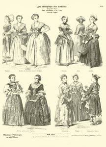 Franska och tyska borgerliga damkostymer, sent 1700-tal av German School