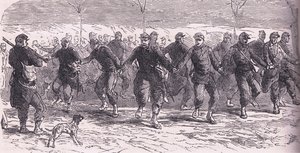 Franska soldater som dansar i lägret, Cassells historia om kriget mellan Frankrike och Tyskland publicerad av Cassell and Company Limited, ca 1890 (litho) av German School