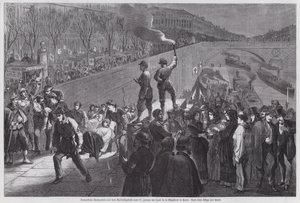 Franska soldater sårade i det sista misslyckade försöket att bryta sig ur belägringen av Paris anlände till Quai de la Megisserie, Franco Preussian War, januari 1871 (gravyr) av German School