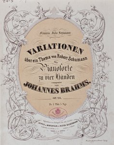 Frontispice av "Variationer på ett tema av Robert Schumann" (Op. 23) av Johannes Brahms (1833-1897) av German School