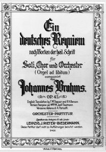 Frontispice av det tyska rekviem av Johannes Brahms (1833 - 1897) (litho) av German School
