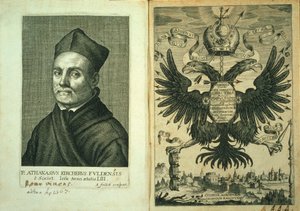 Frontispice till Magnes eller trepartsverkets magnetiska konst av Athanasius Kircher, 1643 av German School