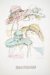 "Fur Schone Tage", annons för sommarhattar från Regina Friedlander, ur Styl, utg.1922 (pochoirtryck) av German School