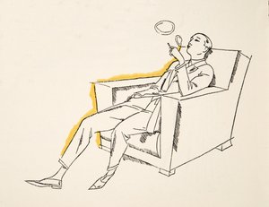 Gentleman som blåser i rökrutor, ur Styl, pub.1922 (pochoirtryck) av German School