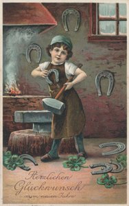 Tyskt nyårskort (färg litho) av German School