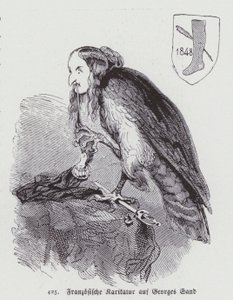 Tysk karikatyr av den franska kvinnliga författaren George Sand från 1800-talet (litho) av German School