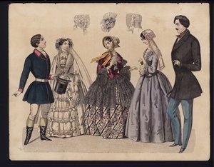 Tysk modetallrik, mitten av 1800-talet (färgad gravyr) av German School