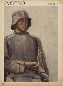 Tysk soldat, första världskriget (färglitografi) av German School