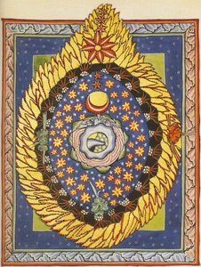 Gud, kosmos och mänskligheten. Miniatyr från Liber Scivias av Hildegard från Bingen, c.1175 (akvarell vid pergament) av German School