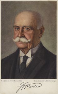 Graf Ferdinand von Zeppelin, tysk luftskeppsdesigner och konstruktör (färg litho) av German School