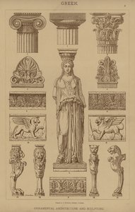 Grekisk, prydnadsarkitektur och skulptur (färg litho) av German School