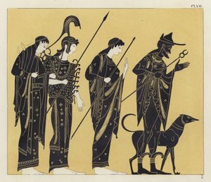 Grekiska figurer med hund av German School