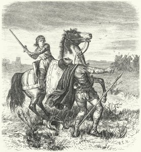 Grimoald, den blivande langobardernas kung, befriar sig från avarernas fångenskap (gravyr) av German School