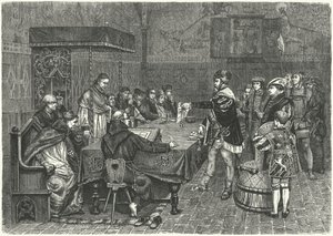 Gustav I Vasa, King of Sweden, confronting Peter Sunnanvader, Bishop of Vasteras av German School