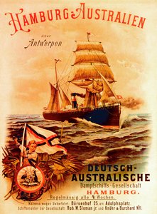 Hamburg - Australien, affisch för det tyska australiensiska ångfartygsbolaget, 1889