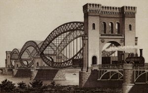 Hamburg: Eisenbahn-Elb-Brucke, Järnvägsbron över Elbe (litho) av German School