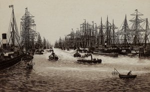Hamburg: Hafen, Hamnen (litho) av German School