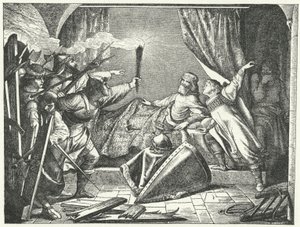 Hartmann av Siebenich förklädd till Fredrik Barbarossa för att göra det möjligt för kejsaren att fly från Susa, Italien av German School