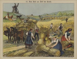 Skörd (färg litho) av German School