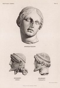 Afrodites och Zeus huvuden från Olympia, Grekland (gravyr) av German School