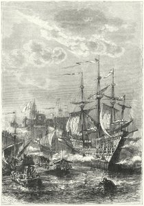 Henrik VIII och den engelska flottan landar i Calais av German School