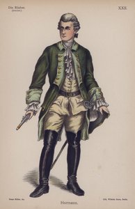 Hermann, från Die Rauber (Rånarna) av Friedrich Schiller (färg litho) av German School