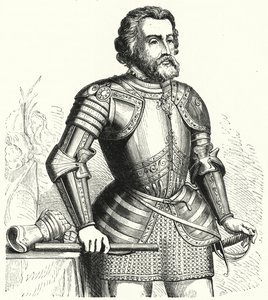 Hernan Cortes, spansk conquistador (gravyr) av German School