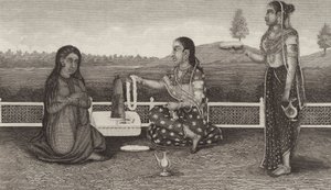 Hinduisk vördnad för de döda, Indien. Illustration för Bilder-Atlas (gravyr) av German School
