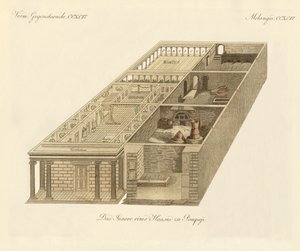 Panzas hem i Pompeji (färgad gravyr) av German School