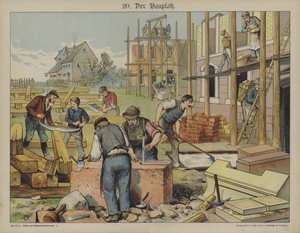 Huskonstruktion (färg litho) av German School