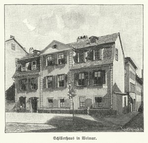 Poetens, dramatikern och filosofen Friedrich Schillers hus, Weimar, Tyskland (litho) av German School