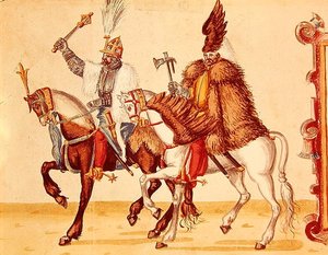 Ungerska adelsmän vid det osmanska hovet i slutet av 1500-talet (akvarell på papper) av German School