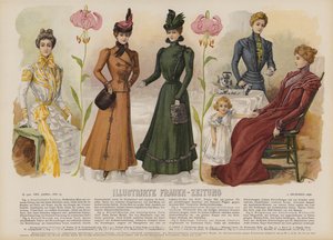 Illustration för Illustrirte Frauen-Zeitung (färg litho) av German School