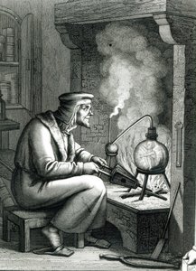 Illustration från Goethes Faust som visar Mephistopheles som skapar en homunculus, 1854 av German School