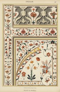 Indian, inlägg i marmor (litho i färg) av German School