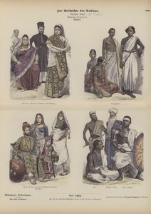 Indisk och asiatisk klänning (färgad gravyr) av German School