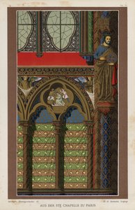 Interiördetalj från Sainte-Chapelle, Paris, Frankrike (färg litho) av German School