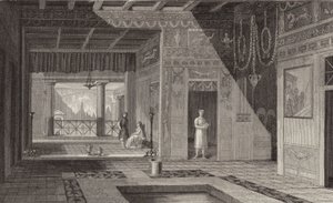 Interiör av ett romerskt hus i Pompeji. Illustration för Bilder-Atlas (gravyr) av German School