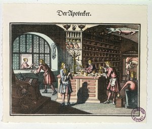 Interiör av en apotekare, ca 1700 av German School