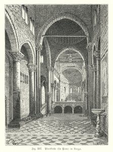 Interiör av kyrkan Santa Maria della Pieve, Arezzo, Italien (gravyr) av German School