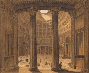 Interiör från Pantheon, Rom (färglitografi) av German School