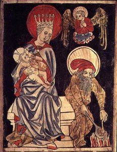 Inv. 1930-69.f.637 Helig familj vilar på flykten till Egypten, c.1410 (träkloss) av German School