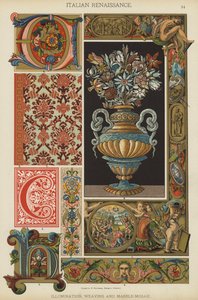 Italiensk renässans, belysning, vävning och marmor-mosaik (färg litho) av German School