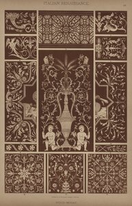 Italiensk renässans, trä-mosaik (färg litho) av German School
