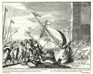 James II av England tillfångatagen av fiskare i Faversham, Kent, när han försökte fly till Frankrike av German School