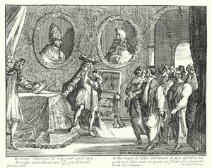 James II av England vägrar låta parlamentet sitta (gravyr) av German School