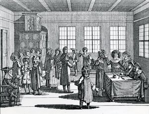 Judisk skilsmässa scen, från "Judisches Ceremoniel", av Paul Christian Kirchner av German School
