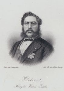 Kalakaua I, kung av Hawaiiöarna (gravyr) av German School